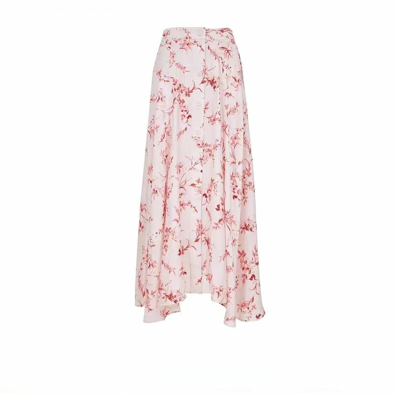 

Faionable mat Print Asymmetrical Hemline f-length Skirt Women's Spring Summer New Arrival Ruche Detail A-line Skirt