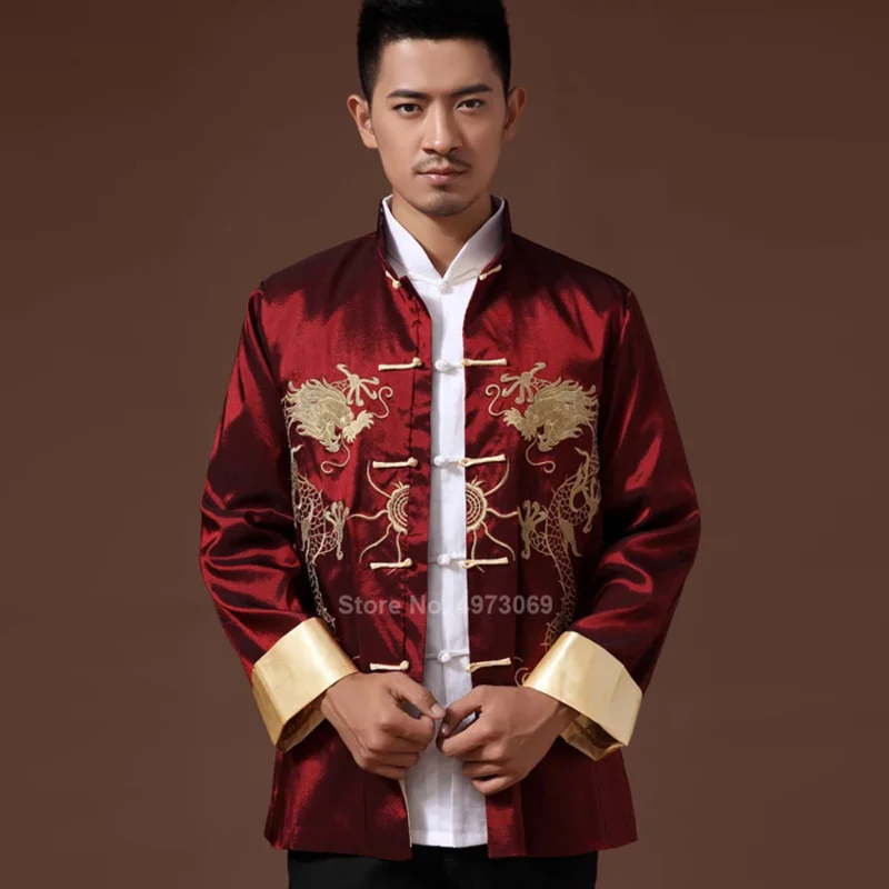 Male Costume 2024 Embroidery Dragon Tangsuit Traditional Chinese Clothing for Men Shirt Tops Jacket Cheongsam Hanfu Vintage