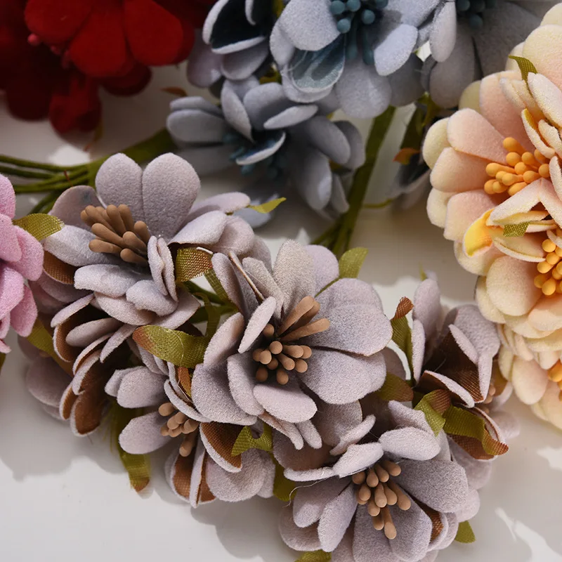 6PCS Artificial Flowers High Quality Mini Silk Rose Bouquet DIY Wreath Wedding Home Decor Gift Box Scrapbook Party Supplies - Image 4
