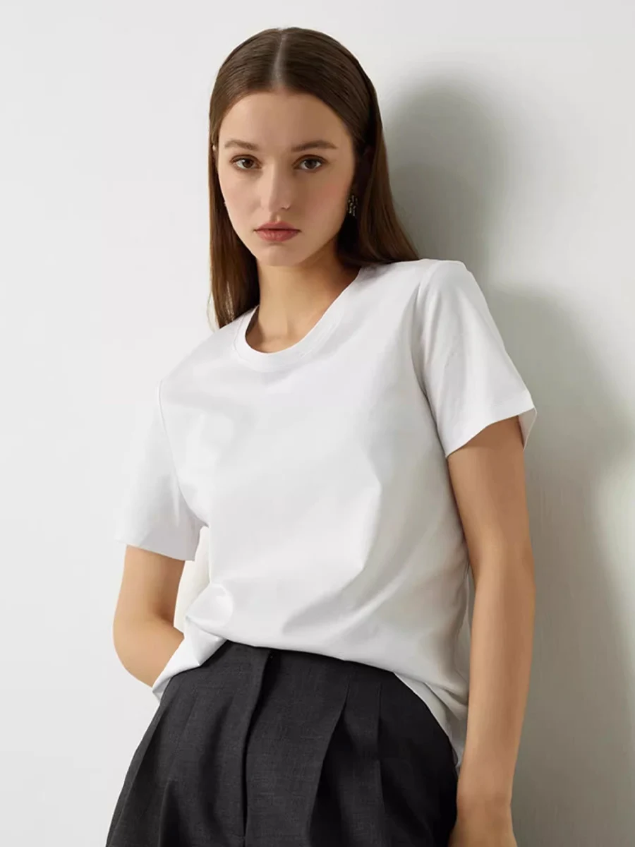 SuyaDream, Women Solid T Shirts, 10% Silk 58% Cotton, V Neck, Short Sleeved Tee, 2025 Summer Candy Colors Basic Cozy Top
