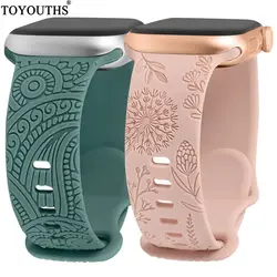 Toyouths 2 Packs Engraved Band for Apple Watch 41mm 40mm 38mm 44mm 45mm Floral Silicone Sport Strap for iWatch 8/7/6/5/4/3/2/SE