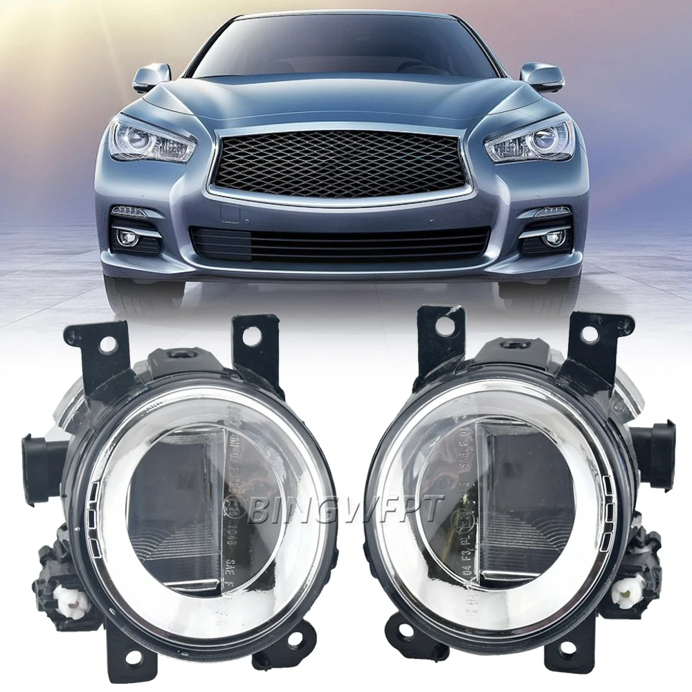 

2X Car Front Bumper Fog Light Assembly LED Lens Fog Lamp DRL 12V For Infiniti Q50 14-18 QX60 QX80 Q70 Q70L Q70 15-17 (Not Sport)