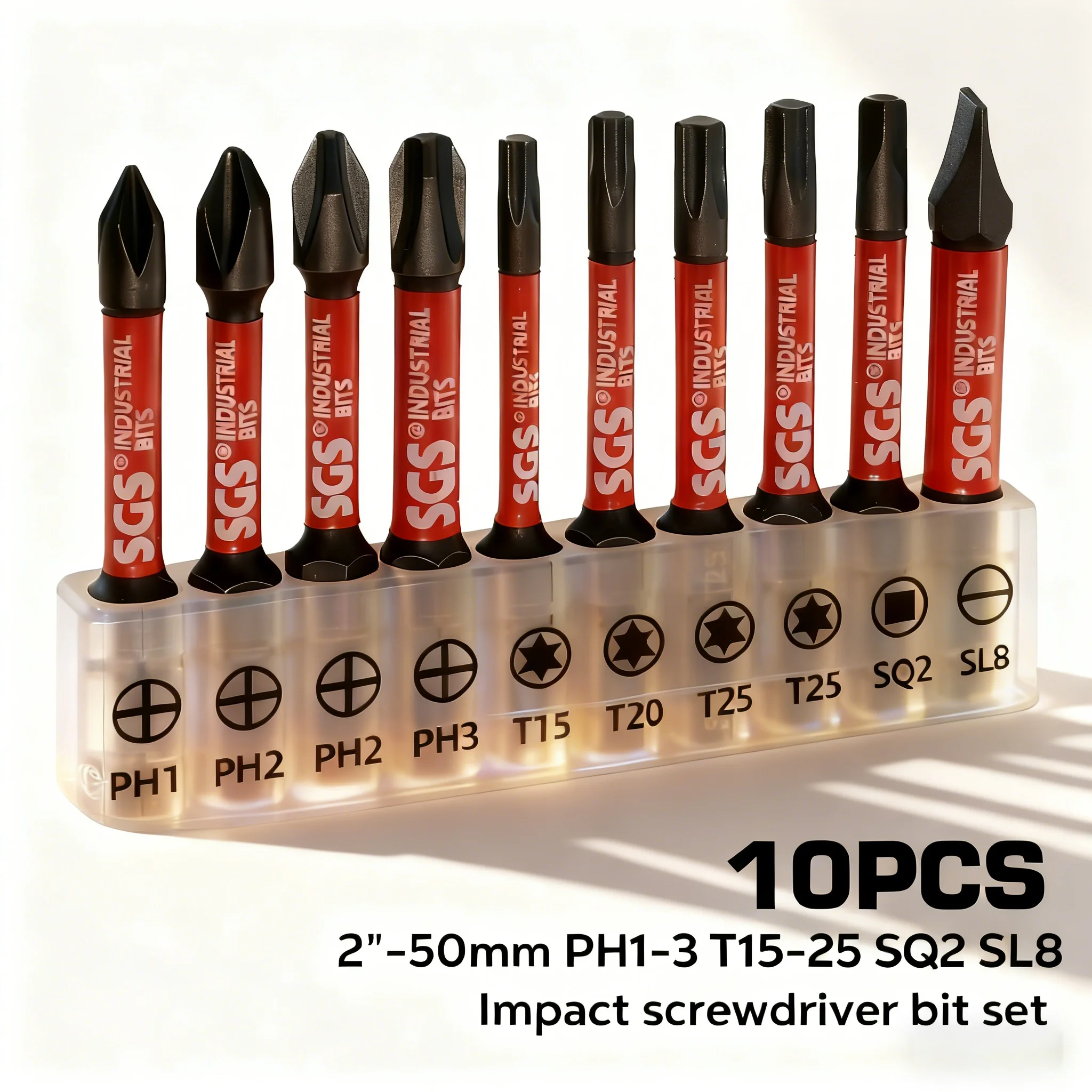 25/50 mm Ph/T/Sl/Sq slagschroevendraaierbitset met stopcontact, antislip S2 staal met hoge hardheid, perfect compatibel met elektrisch gereedschap