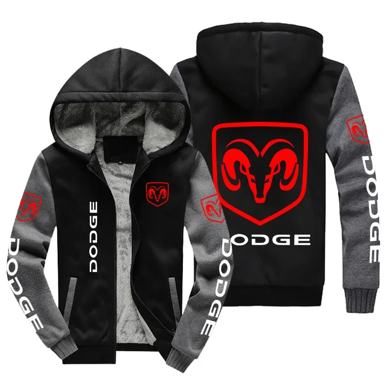 New Winter Men Fashion High Quality Dodge Logo Long Sleeve Jacket Casual Hoodies Zipper Wool Liner Fleece Sweatshirt Coat