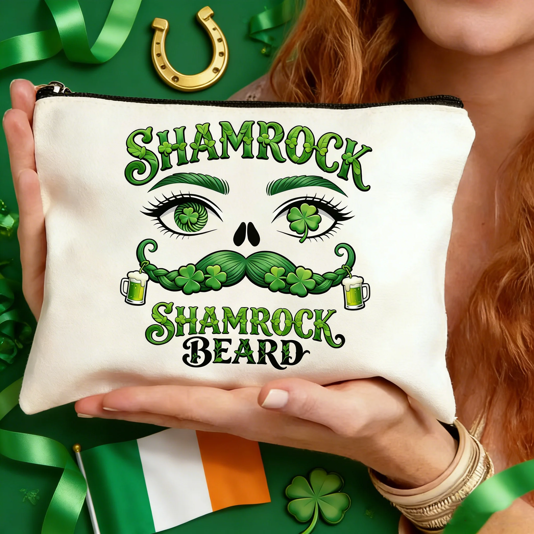 

4pcs St. Pat's holiday pattern canvas cosmetics hand storage bag canvas pencil case multifunctional canvas bag