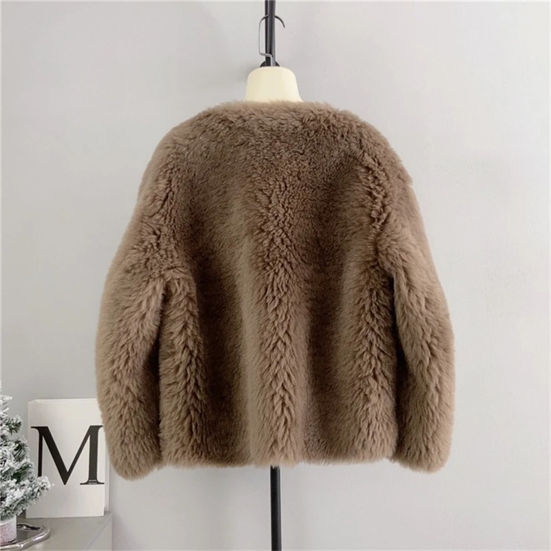 Genuine Wool 2024 Fall and Winter New Long Hair Coat Female Sheep Shearling Lamb Hair Warm Short Jacket PT4132