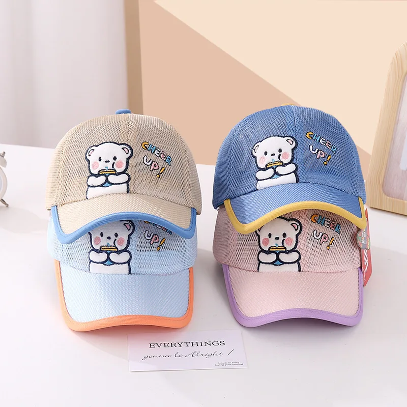 2023 New Cartoon Bear Baby Hat Boys Girls Baseball Cap Summer Infant Girls Sun Hats Cute Children's Hats Mesh Duck Tongue Cap