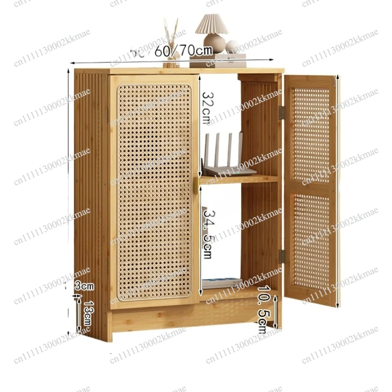 Woven Rattan Floor Router Cabinet Modern Cable Hub with Frame WiFi Organizer for Living Room Double-layered Cable Management