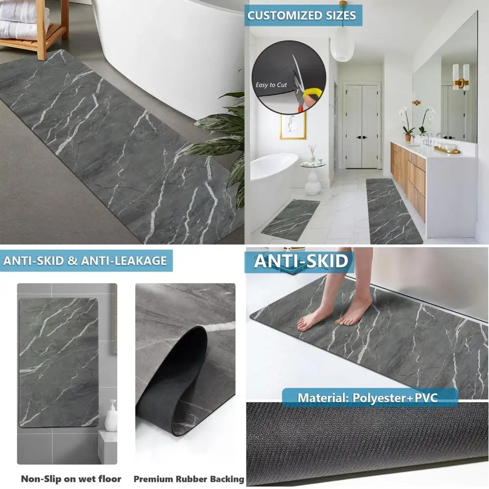 

custom-sized rubber non-slip absorbent thin bath rugs, quick drying, door-fit, washable mats