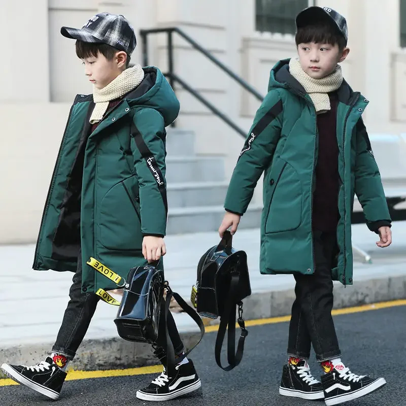 

4-15 Years Old Winter Children Jackets Teenage Boys Coat Fashion Long Hooded Thicken Warm Coat Kids Clothes Coats For Boys Tops