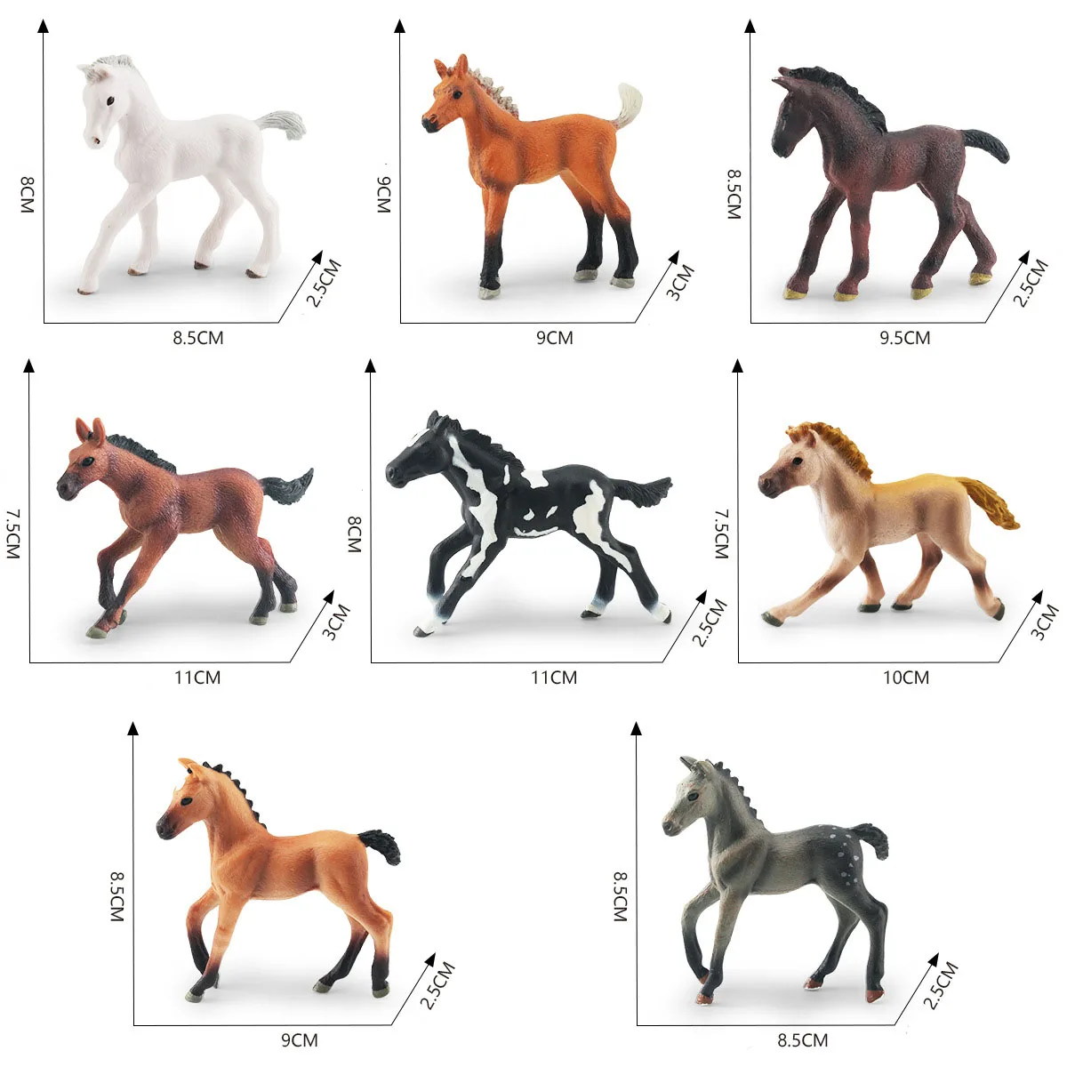 1Pc Mini Pony Figures  Holstein Foal Thoroughbred Horse PVC Figurine Kids Educational Toy