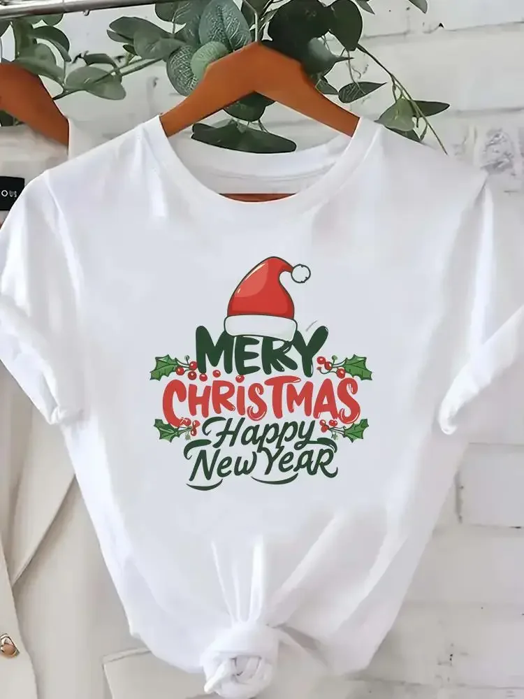 甘い愛のトレンドかわいいグラフィックプリントファッション新年服女性メリークリスマス服トップ Tシャツホリデー Tシャツ服
