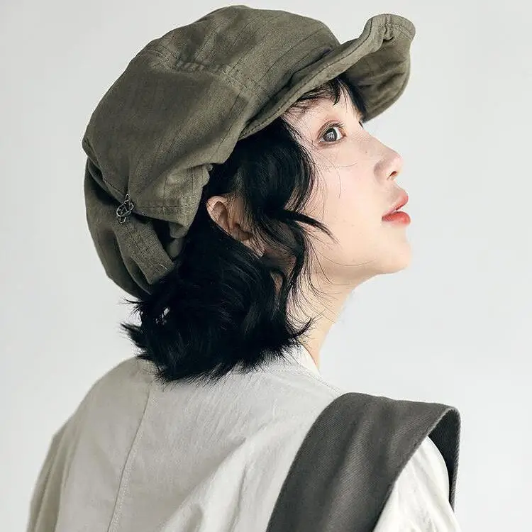 Retro Japanese Artistic Beret Hat Women Large Head Size Face Slimming Cloud Octagonal Spring Autumn Style Artist Cap
