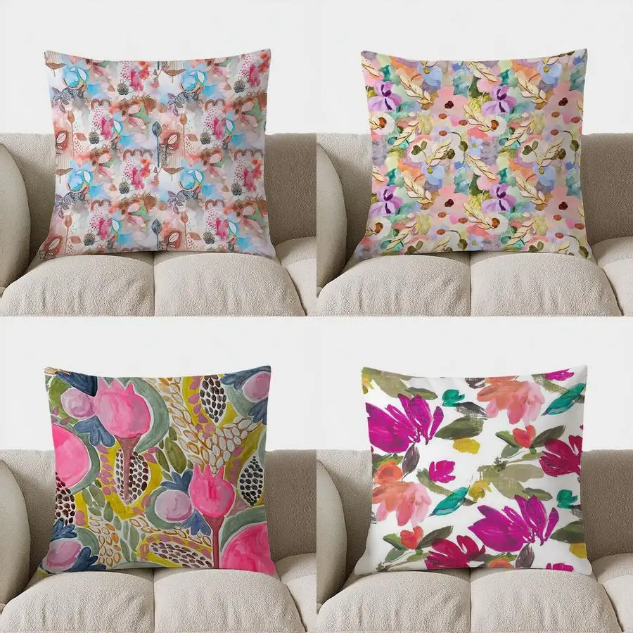 

Home Decor Colorful Watercolor Floral Pattern Throw Pillow Pattern Cushion Cover Suitable for Sofa Bedroom