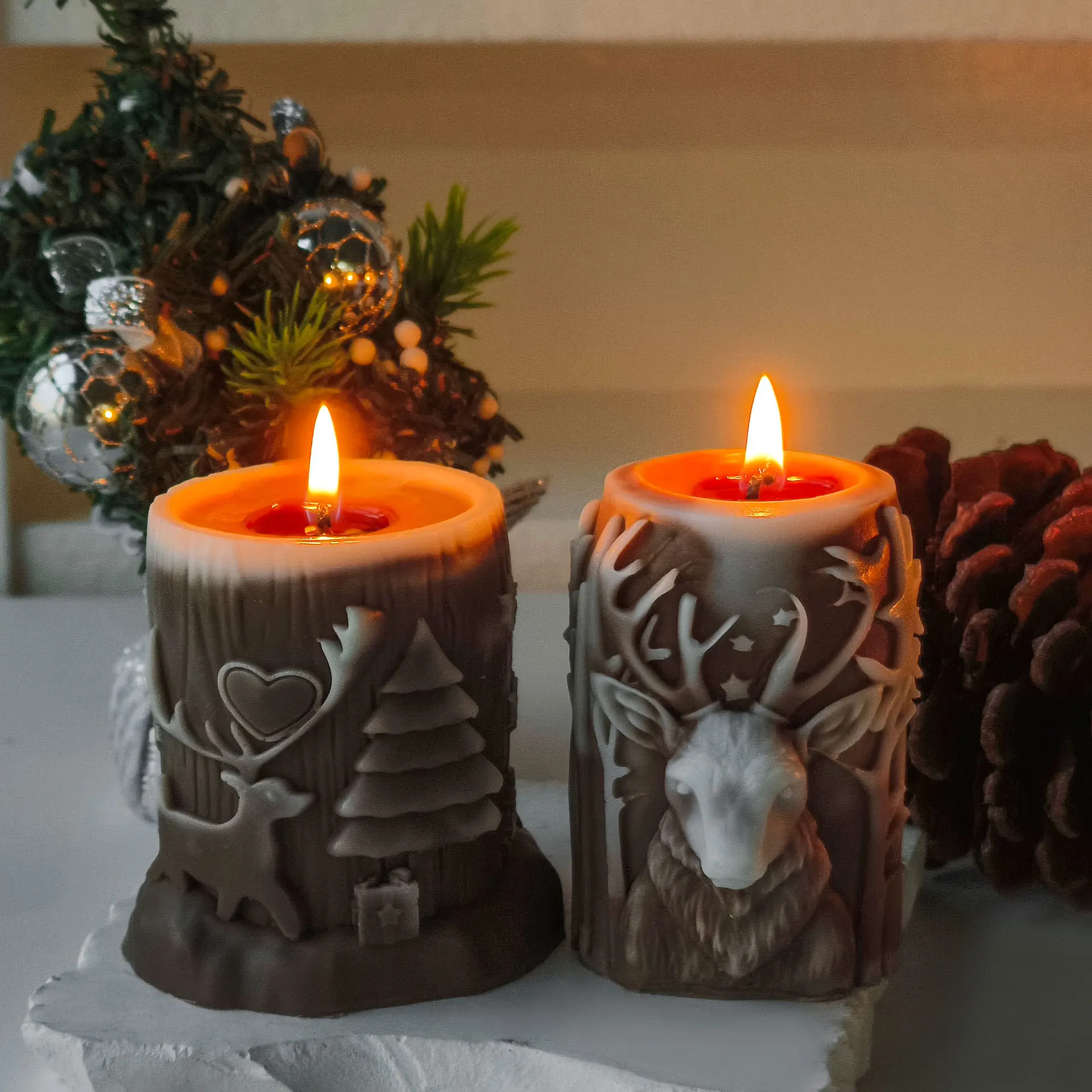 

3D Cylinder Christmas Elk Silicone Mold DIY Christmas Reindeer Aroma Candle Resin Ornaments Mold Home Decoration Crafts Molds