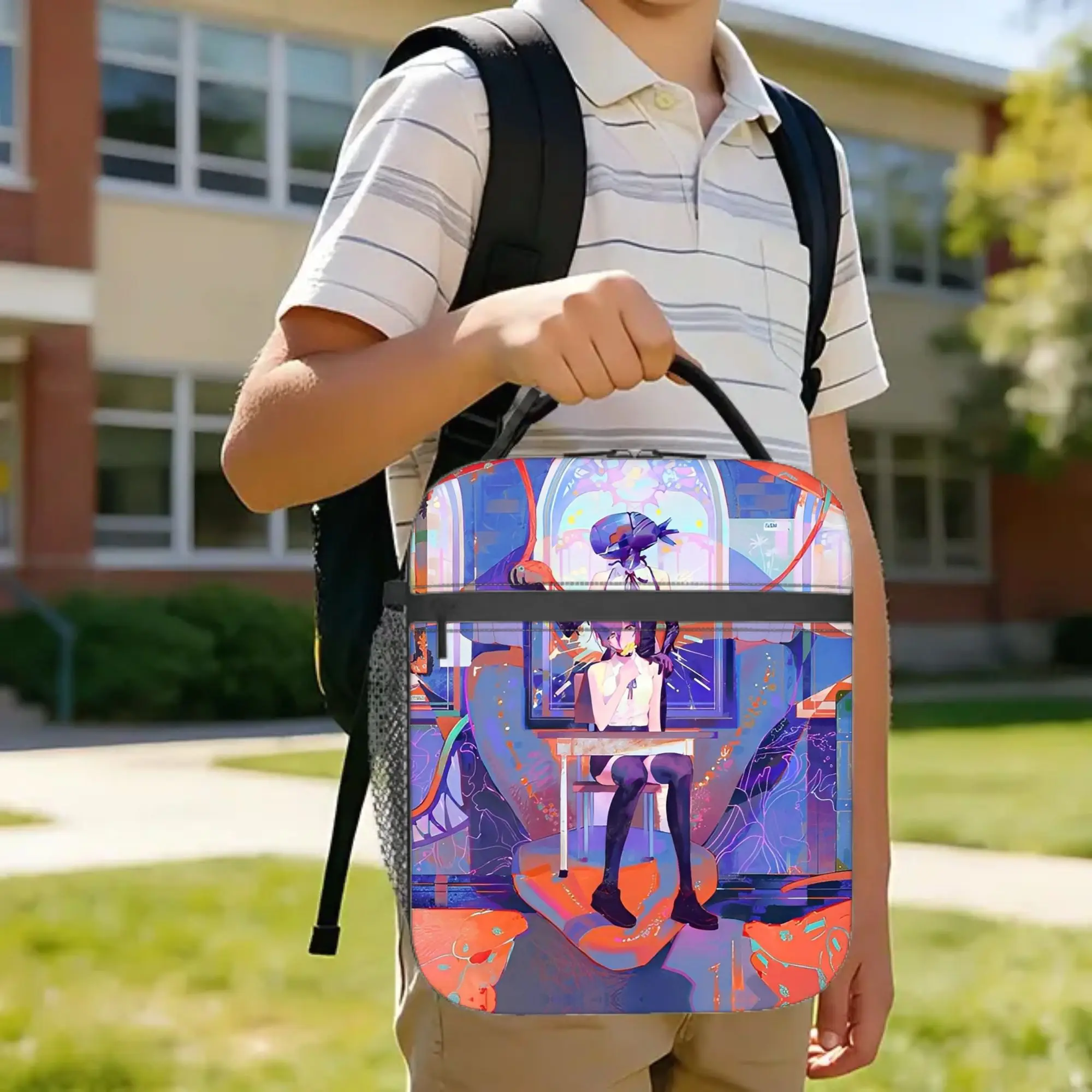 C-Chainsaws Man Reze Insulated Lunch Bags Cooler Bag Reusable,Lunch Container Anime Bombs Devil Large Tote Lunch Box