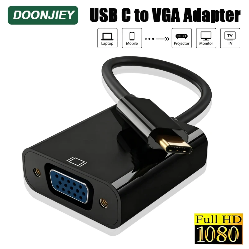 DOONJIEY TYPE C to Female VGA Adapter Cable USB-C USB 3.1 to VGA Adapter For Laptop MacBook PC Monitor Projector