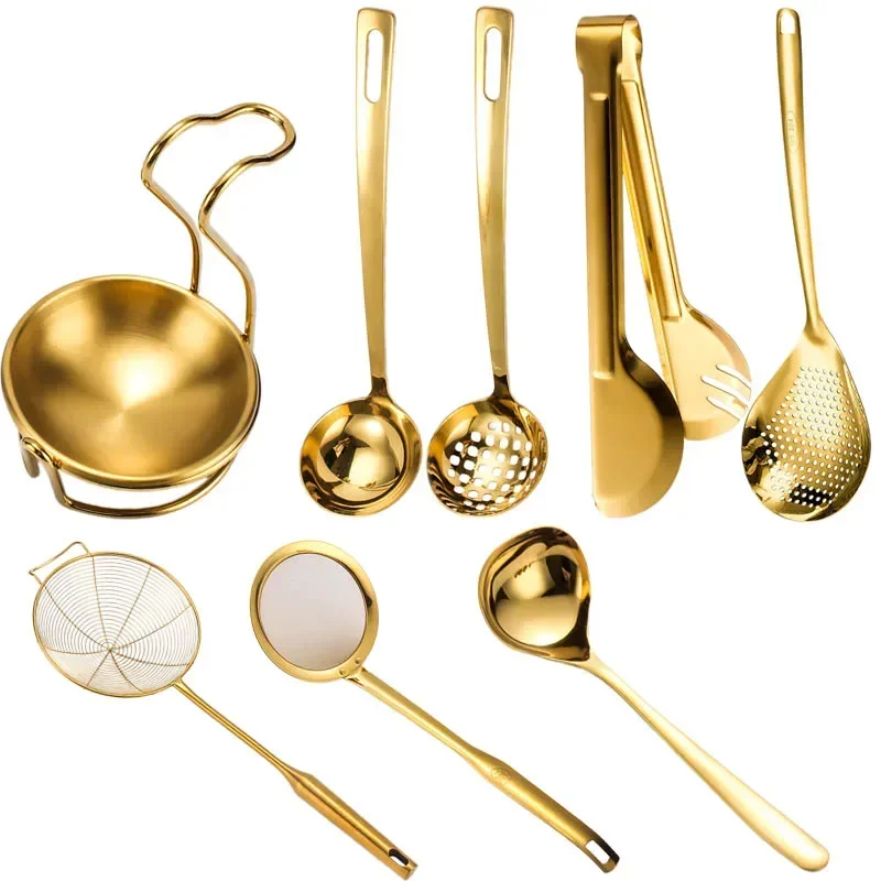 스테인레스 스틸 주방 식기 황금 냄비 소쿠리 바베큐 굽고 집게 뷔페 홈 조리기구에 대한 식기류를 제공