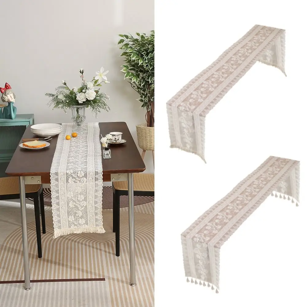 Tassel Pendant Lace Tablecloth Hollow Out White Table Flag Decorative Lace TV Cabinet Cover Ceremony