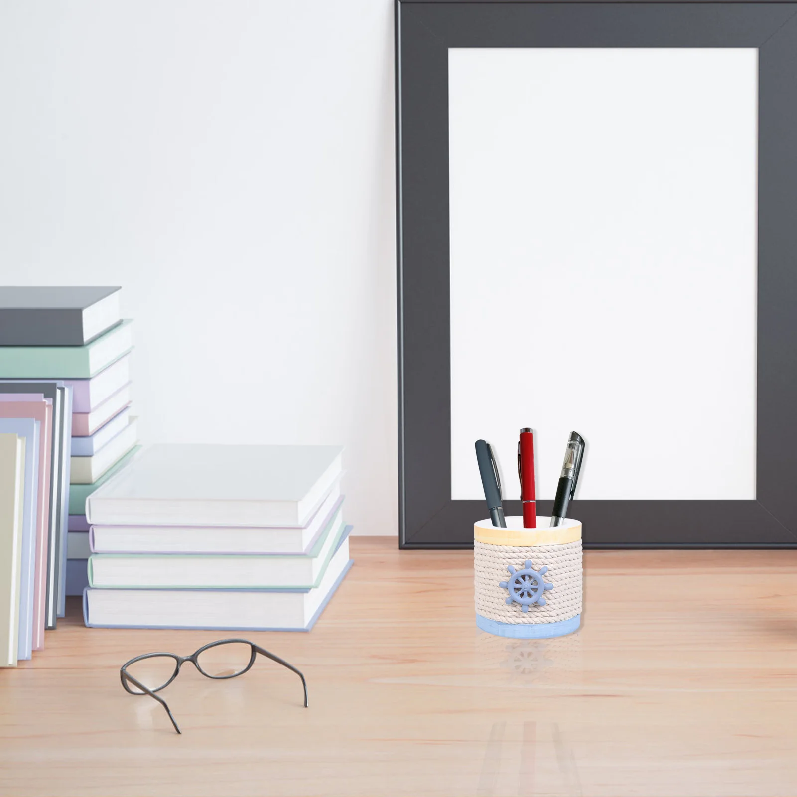 1pc Wooden Pen Holder Desktop Pencil Organizer Storage For Makeup Brushes Stationery Container Tabletop Sundries Basket