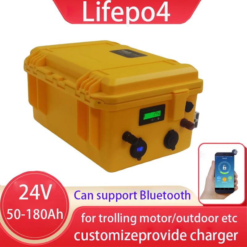 

LiFePO4 Battery 24V 50Ah 60Ah 80Ah 100AH 120Ah 150Ah 180Ah 200Ah Lithium for 2KW Trolling Motor Solar Panel Outdoor Camping
