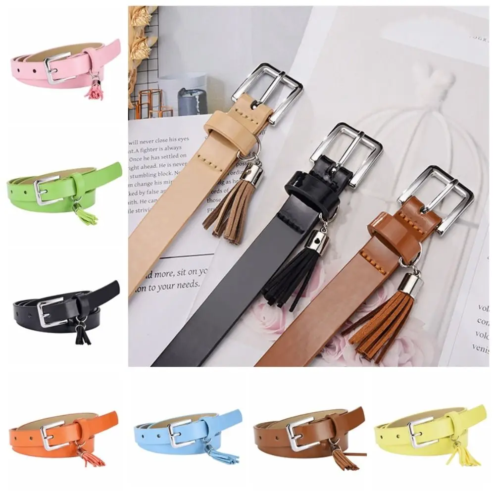 

Pendant Tassel Patent Leather Belt Casual Y2k Thin Thin Belt Colorful Korean Style Gothic Waistband Lady