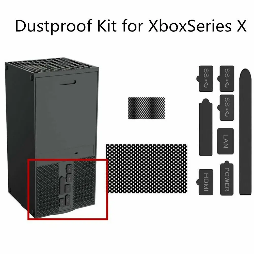 2 * Net + 8 * Set Filter Jaring Setelan Tahan Debu Konsol Kit Plug Silikon untuk Xbox Seri X Konsol Pelindung Konsol Setelan Tahan Debu