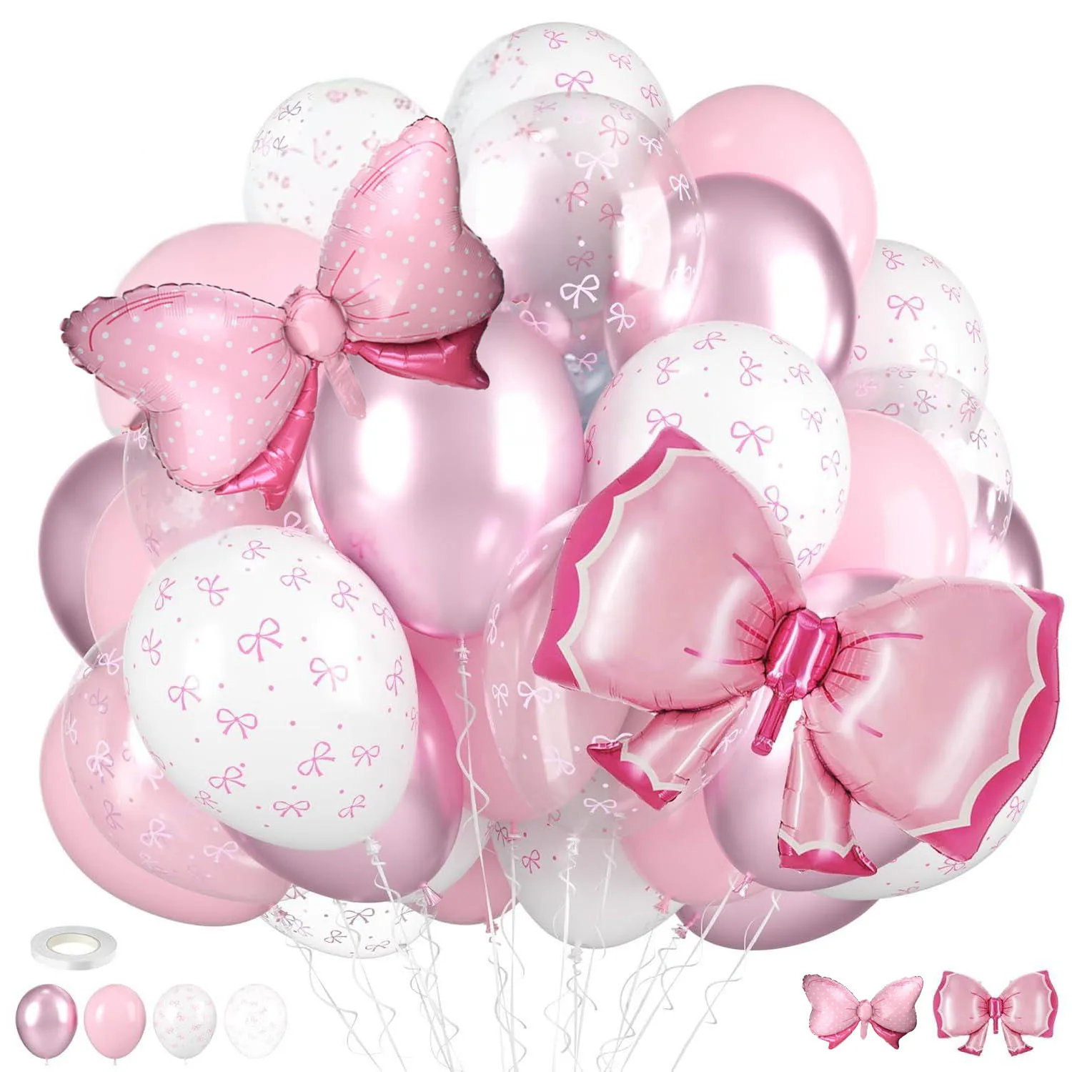 

Pink White Bow Balloons for Girl Princess Birthday Party Bachelorette Bridal Bow Theme Wedding Baby Shower Party Supplies Favors