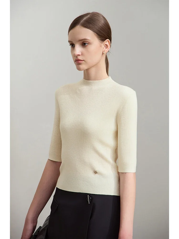 AMII Minimalist Basic Sweater Pullovers For Women 2025 Spring New Versatile Gentle Vintage Slim Mock Neck Knitted Tops 12541084