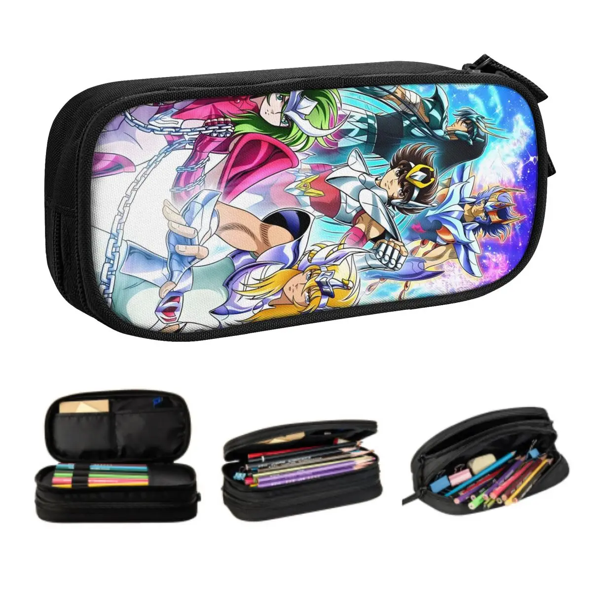 

Custom Cute Knights Of The Zodiac Pencil Cases for Girls Boys Comic Large Storage Pen Box Bag Stationery