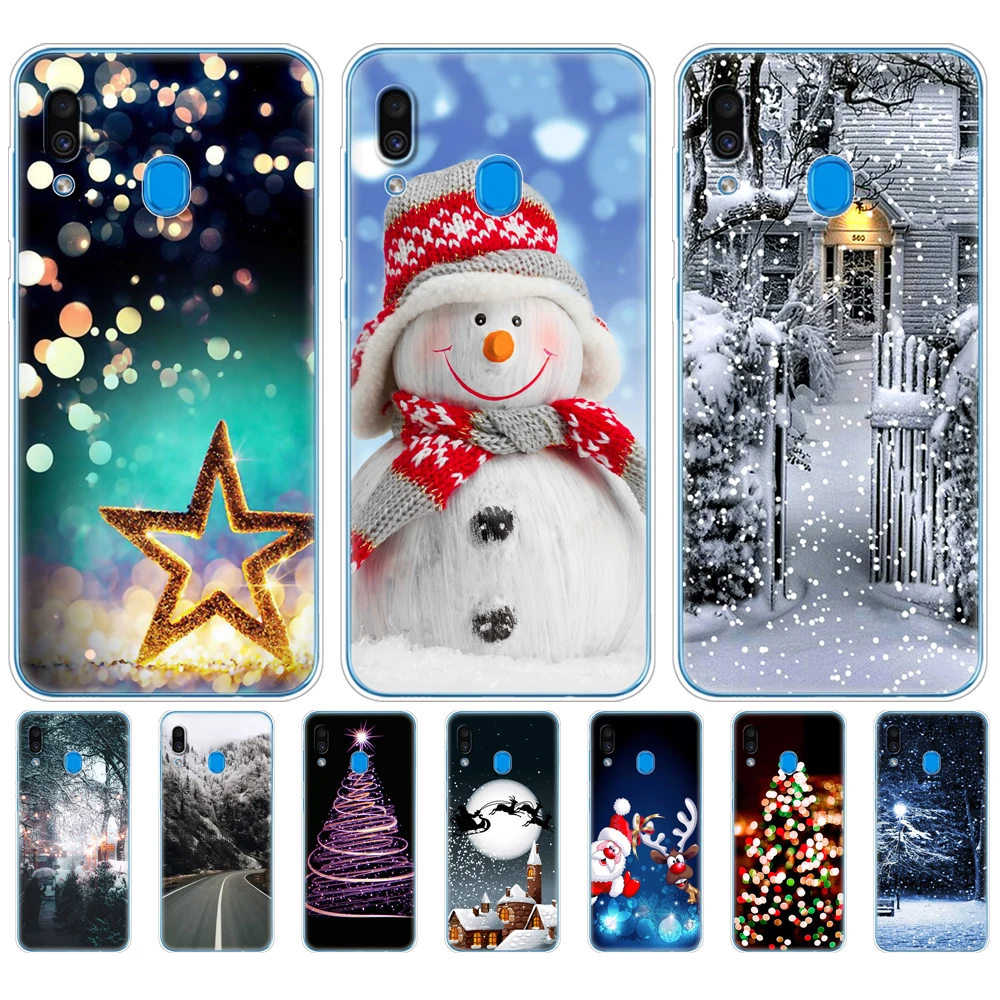 For Samsung Galaxy A20 A20E Back Phone Cover For Samsung A20 2019 A205F A20E A202F Bumper winter christmas snow tree new year