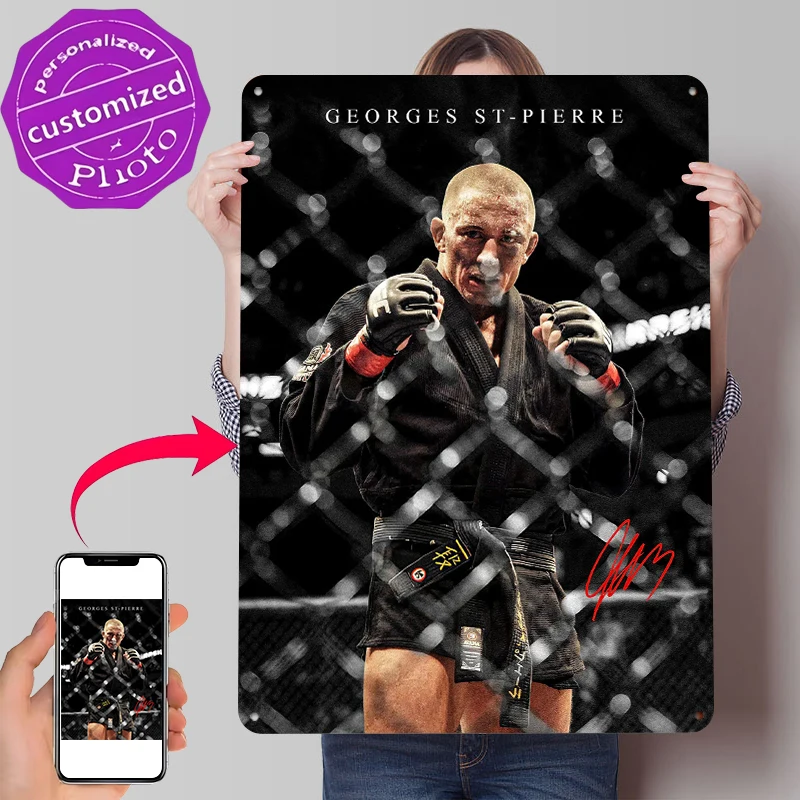 Georges St-Pierre im Oktagon Metallposter Individualisierte Wandkunst Retro Vintage Blechschilder zur Gaming-Raumdekoration für Zuhause