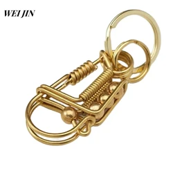 Handmade Keychains 2Brass Wire Car Key Ring, Engraved Retro Matte Round Bead, Men's Gift Waist Trinket Outdoor Mechanical Style