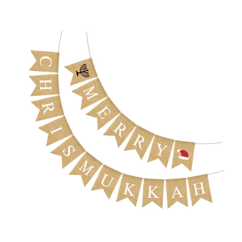

Christmas Decorations Garland Pull Flag Linen Banner for Decorate Bunting Party