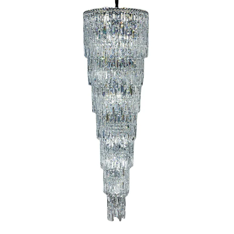 

Light luxury stair chandelier, duplex, crystal chandelier in the building