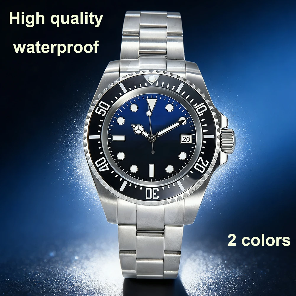 44 مللي متر ساعة رجالي الياقوت كريستال مقاومة للماء NH35 حركة 316L حاوية من الفولاذ المقاوم للصدأ مضيئة الهاتفي ساعة شعار مخصصة