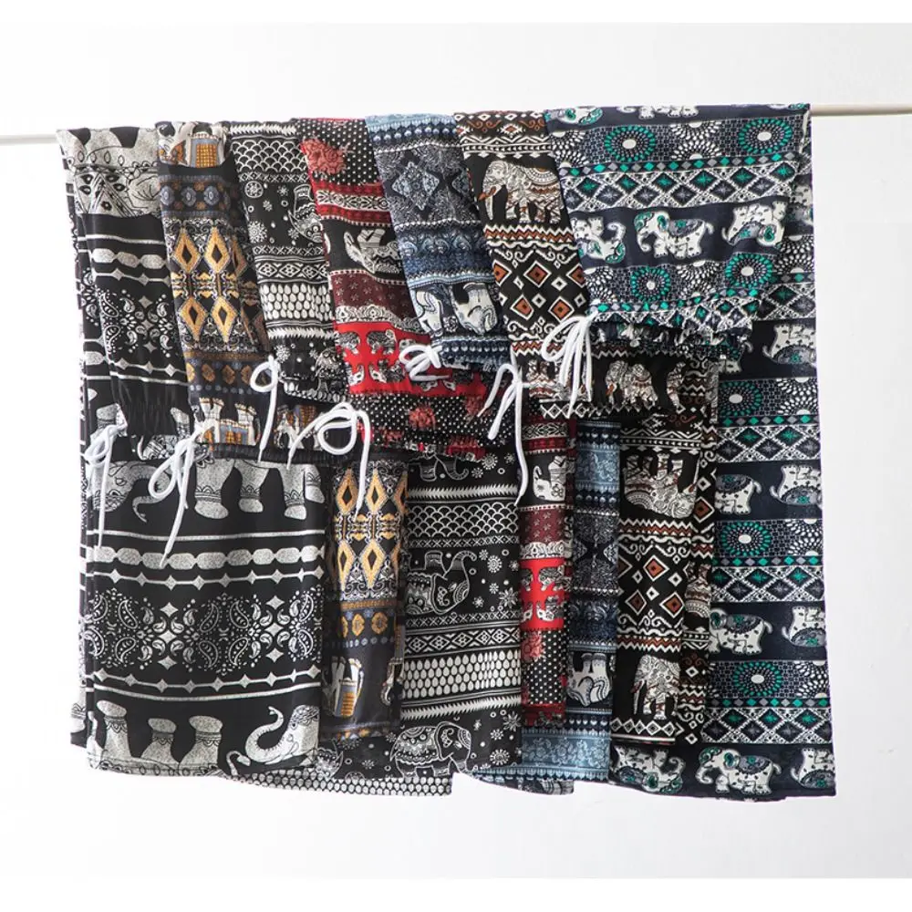 الملونة التايلاندية الفيل السراويل المطبوعة مريح بوهو نمط بنطال ذو قصة أرجل واسعة للنساء عالية الخصر عادية المرأة سراويلي حريمي مهرجان #5