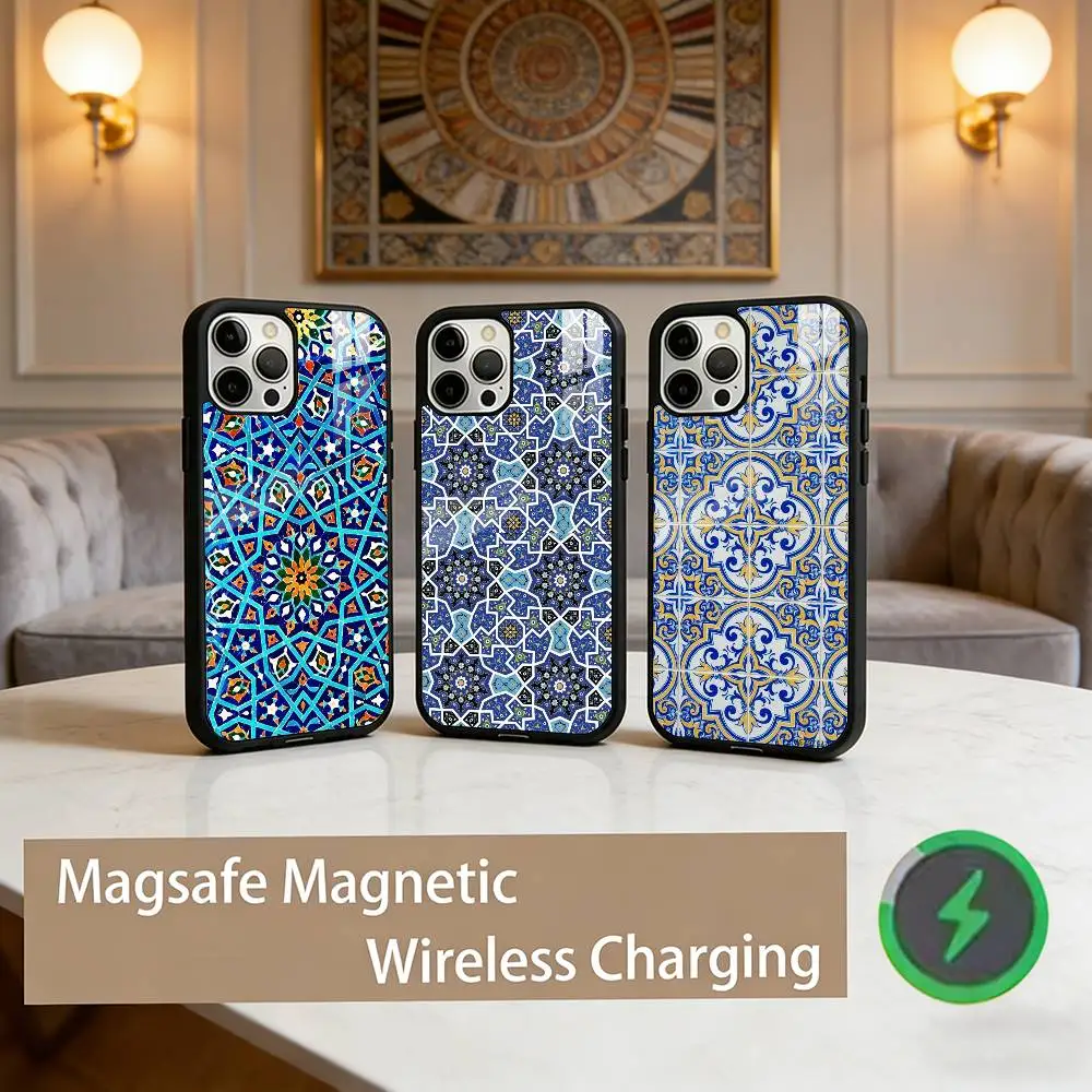 

Art Tile Moroccan pattern Phone Case For iPhone17,16,15,14,13,12,11 Plus,Pro Max Magnetic For Magsafe Wireless Charging