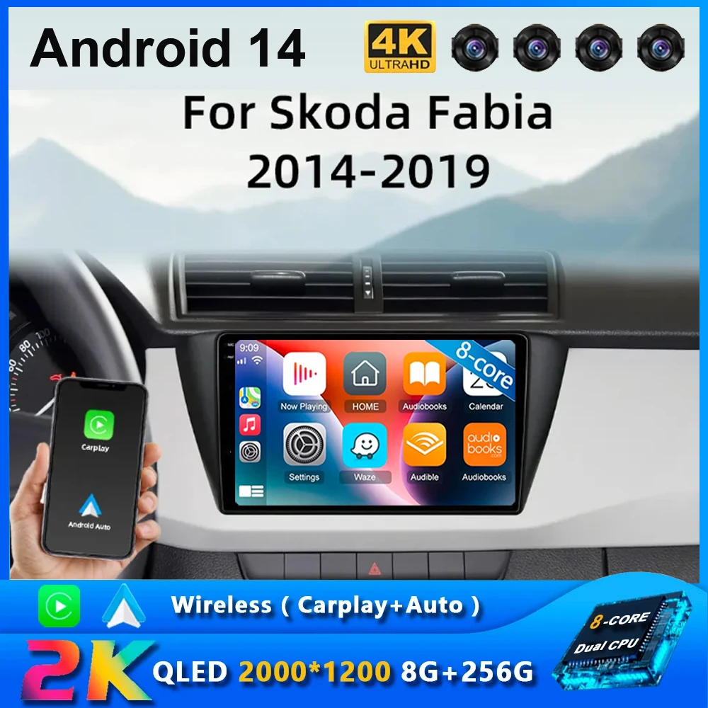 

Автомагнитола для Skoda Fabia 3 III 2014-2019, Android 14, GPS, Wi-Fi + 4G