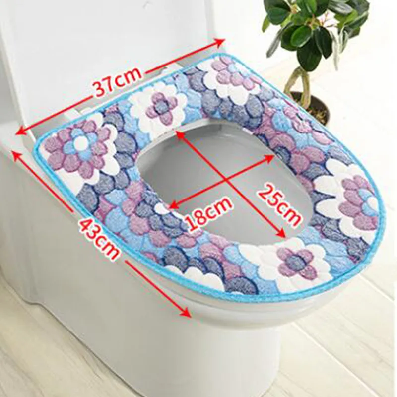 Universal Toilet Mats Flower Printed Soft Toilet Mat Warm Winter Toilet Seat Cover Toilet Mat Washable Bathroom Accessories
