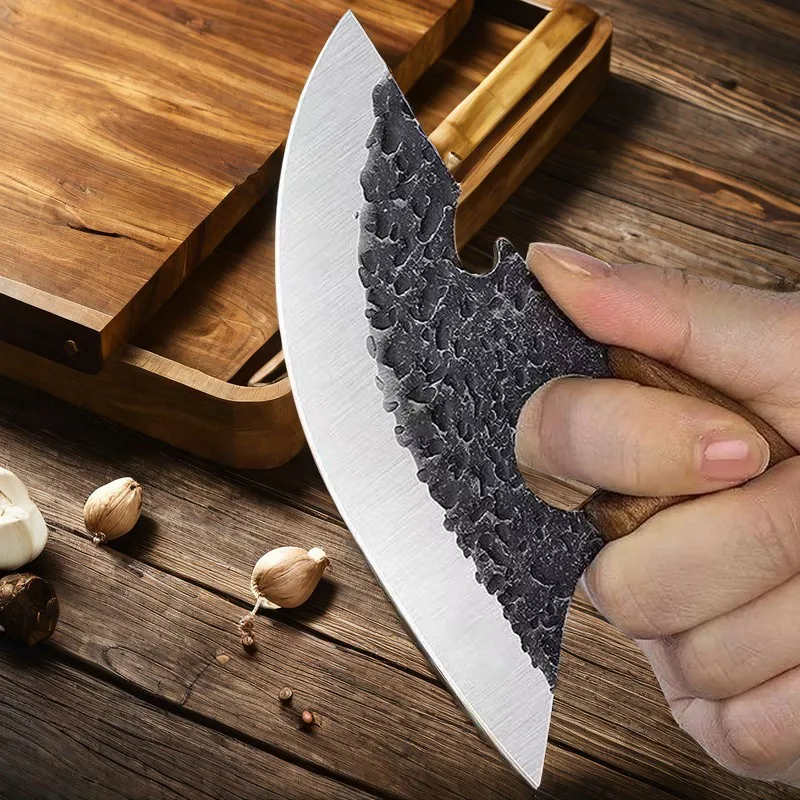 Forged Stainless Steel Cheese Knife Finger Ring Knife Kitchen Knife with Hammer Mark 4Cr13 Stainless Steel Walnut Handle cover