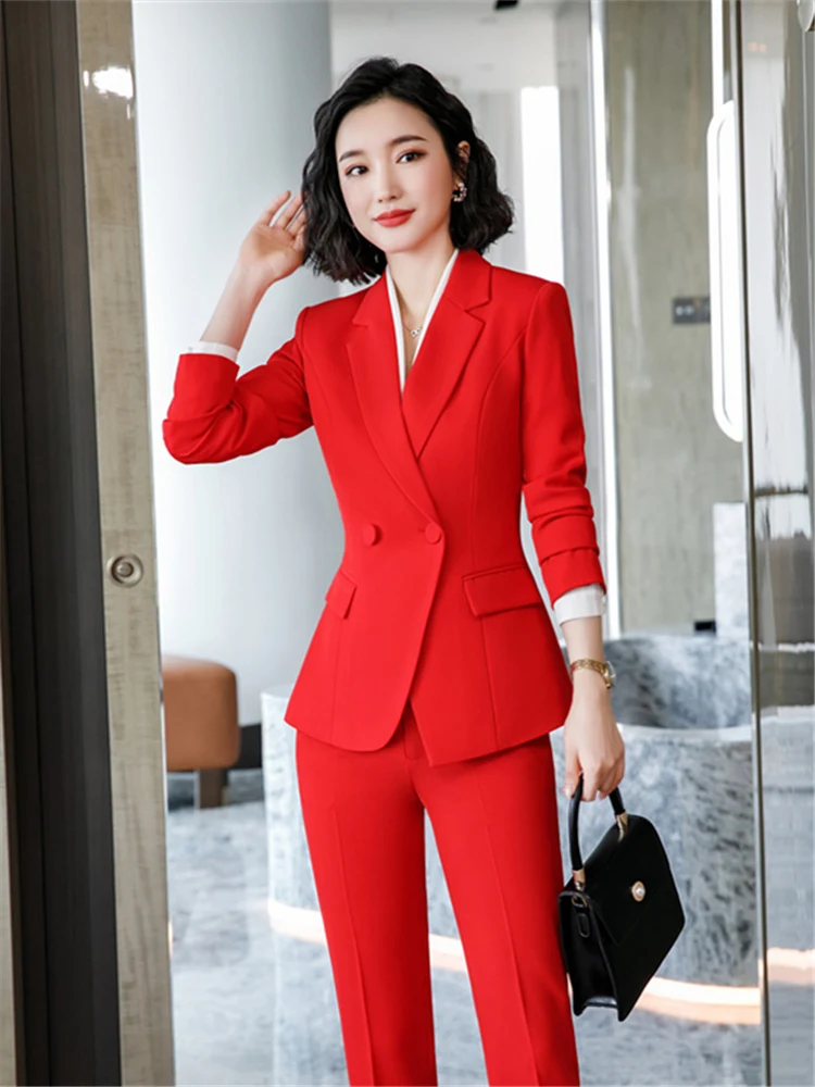 Women\'s Elegant Suits Pants And  Formal Blazer Set 2 Pieces Business Outfits For Office Ladies Suit Sets Fall 2022