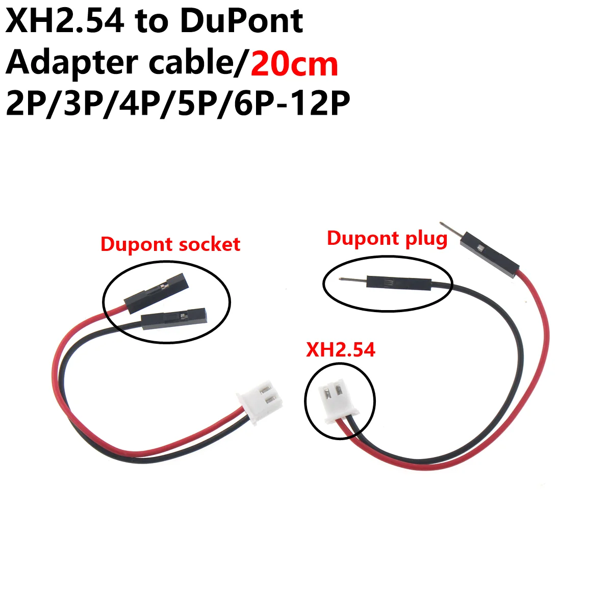 10PCS XH2.54 to DuPont head 1P plug/socket 2P/3P/4P/5P/6P/7P/8P/10P/12P 20cm connecting cable adapter cable