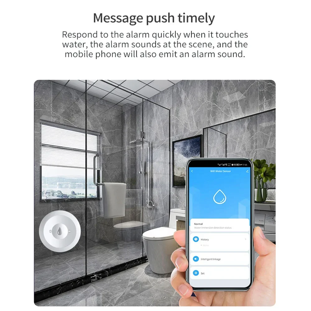Haozee Tuya Smart ZigBee3.0 Smart Water Leak Alarm Detector, Water Sensor Flood Leak Real-Time Alarm Smart Life App Notification