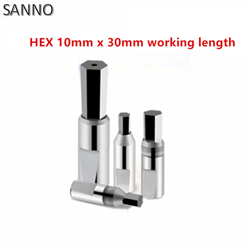 CNC HEX 10mm x 30mm Working Length Internal Hex Rotary Broaching Punch Head Punching Rolling Burnishing Cutter