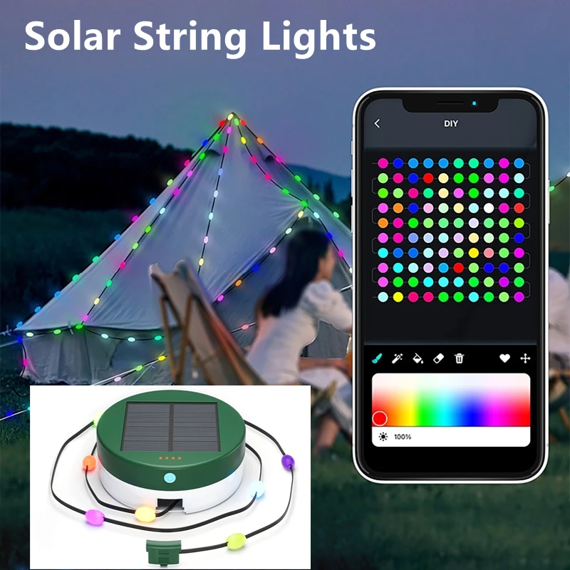 Solar String Lights Storage Box RGB IC Color Light String Multi-function Outdoor Camping Emergency Light Wedding Garden Decor