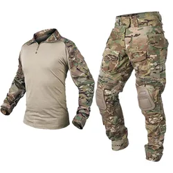 Outdoor Paintball Arbeits kleidung tragen widerstands fähige Uniform Kampf hemden Cargo hosen Knies chützer Hosen wind dichte Anzüge