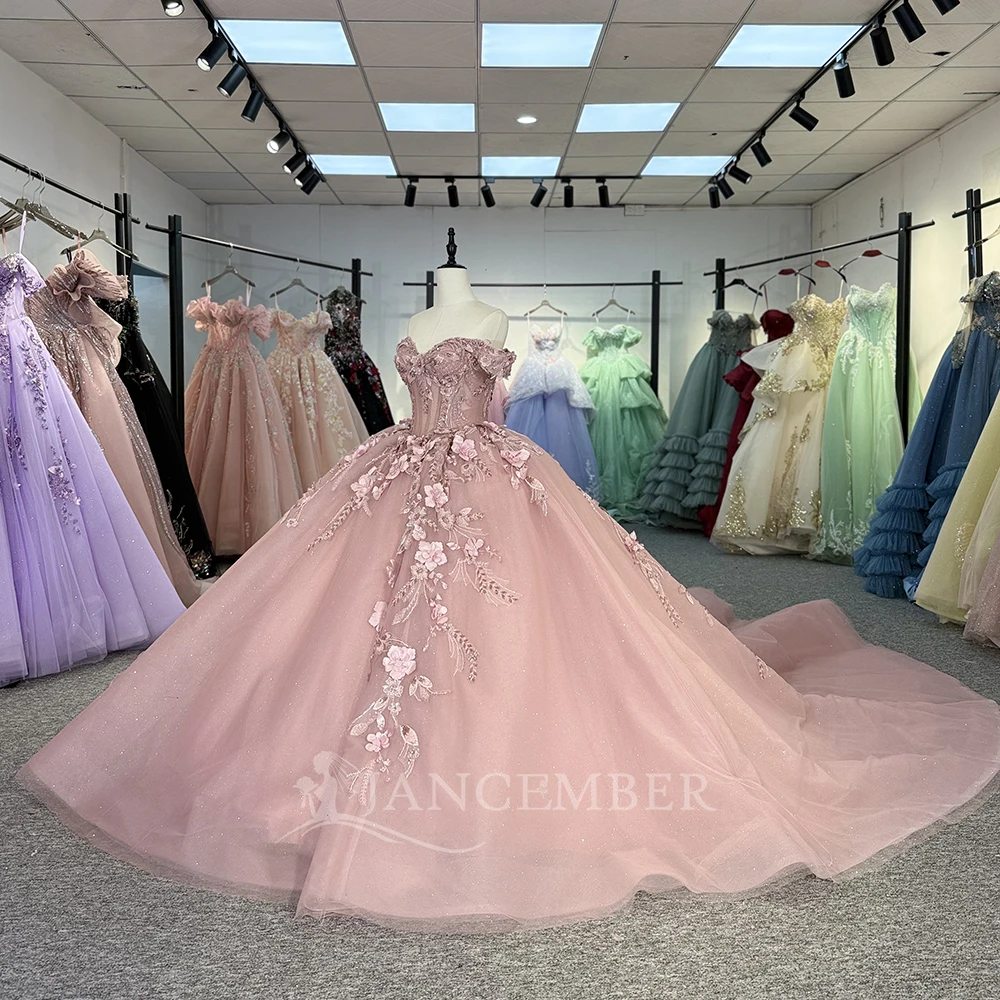 Abiti da principessa Quinceanera per ragazze con spalle scoperte Maniche ad aletta Perline Abiti per occasioni formali Appliques Vestido De 15 Personalizzato