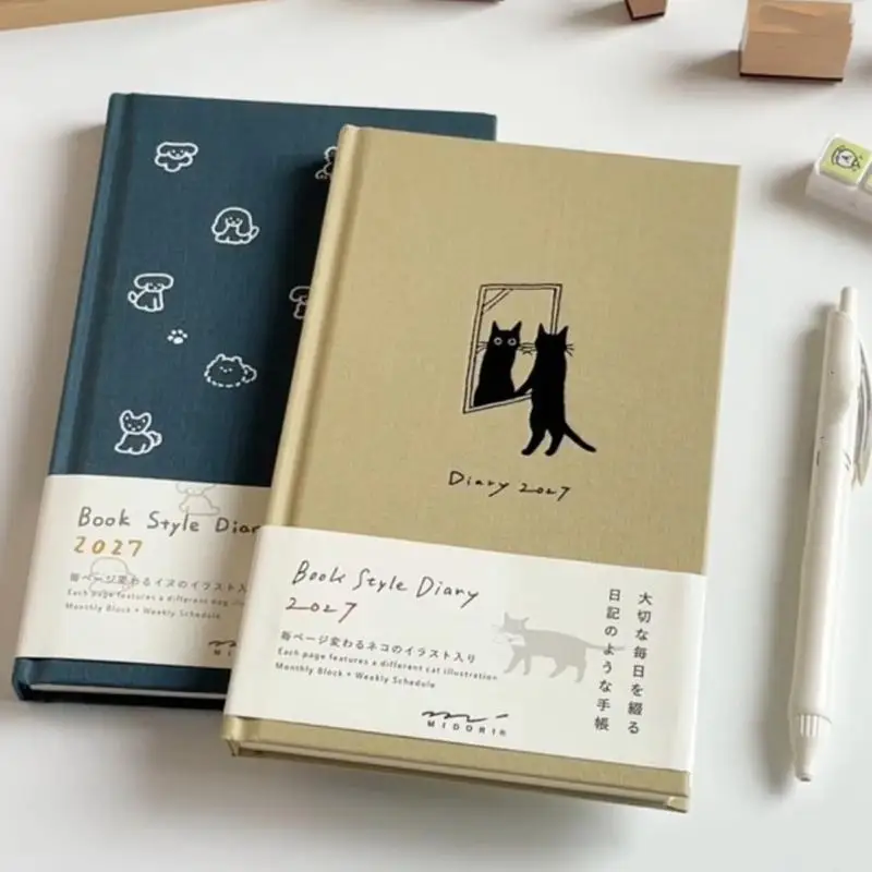 [COA]2027 Agenda Book Cat Dog Illustration Hard Shell Japanese Simple Healing High-value Girls Handbook Gift Kawaii Notebook