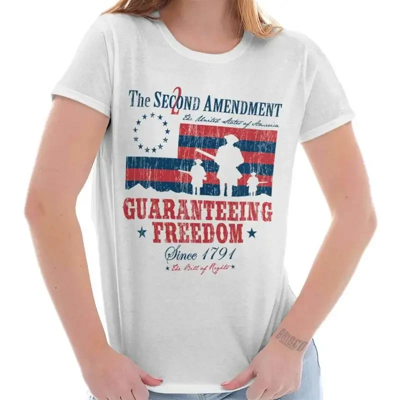 Vintage 2nd Amendment 1791 Patriotic Freedom Womens Top Junior Graphic Tee